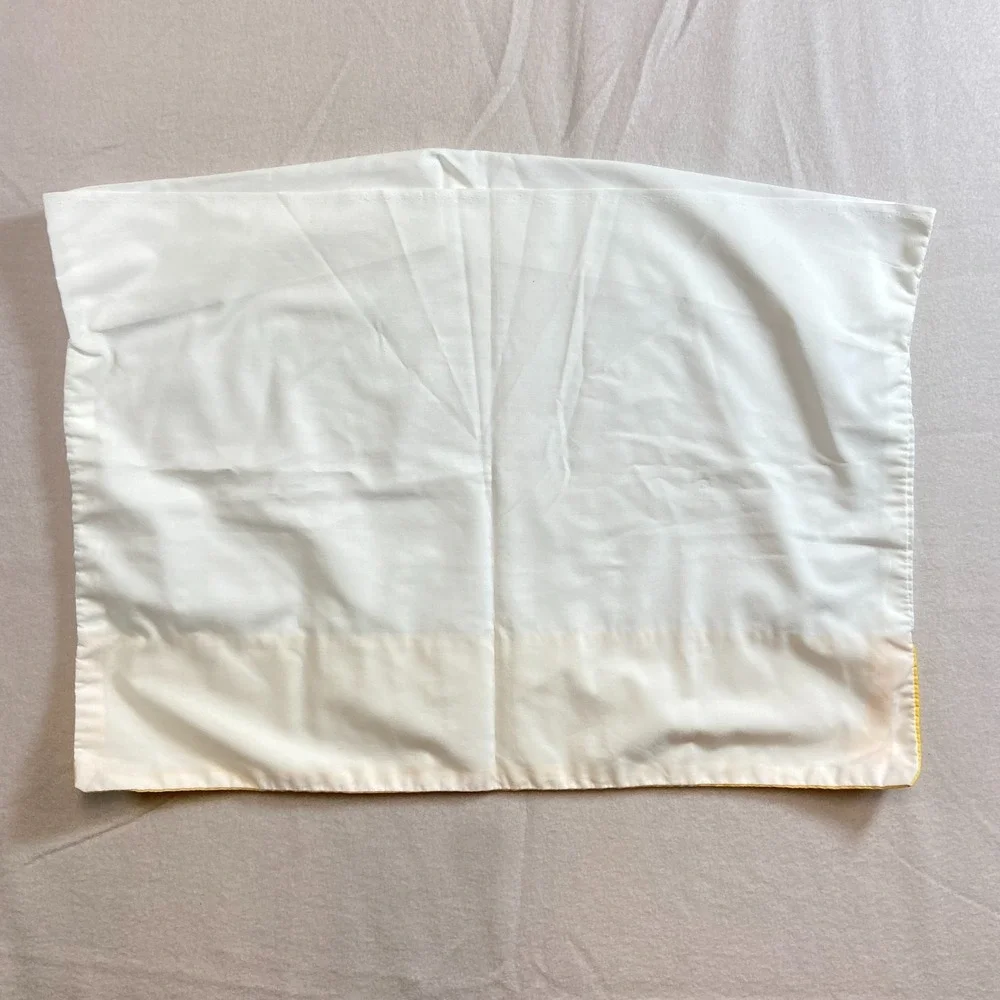 Vintage 80s Crib Flat Sheet‎ Pillowcase Embroidered Cat Kitten Yellow Applique